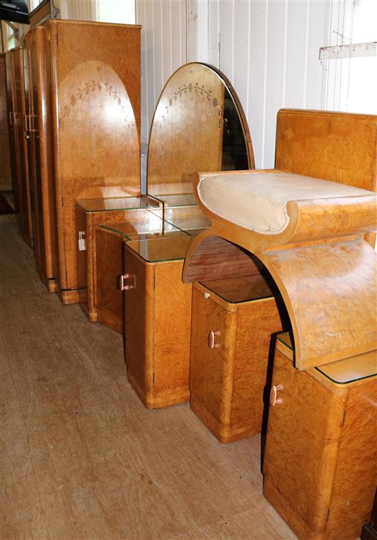 Art Deco five piece birds eye maple bedroom suite(-)